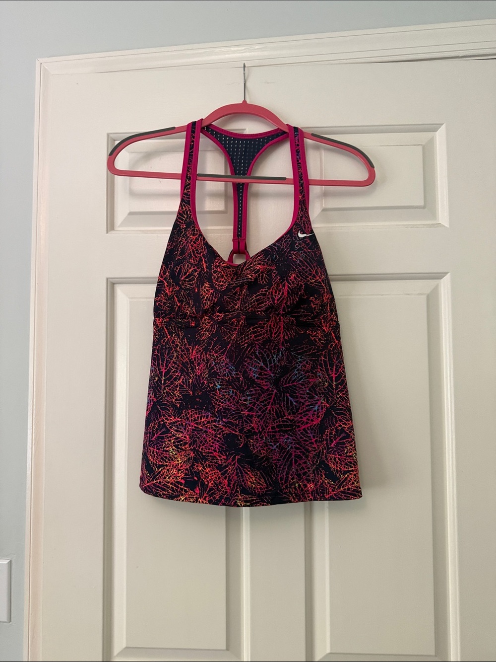 Nike Black Tank with Pink-Trim Multicolor Leaf Print